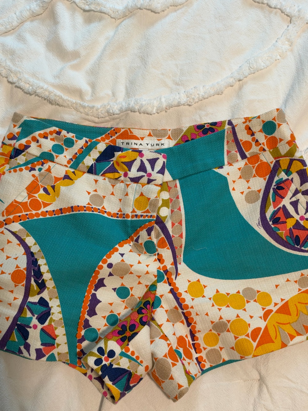 Trina Turk Teal Multicolor Geometric Crop Top